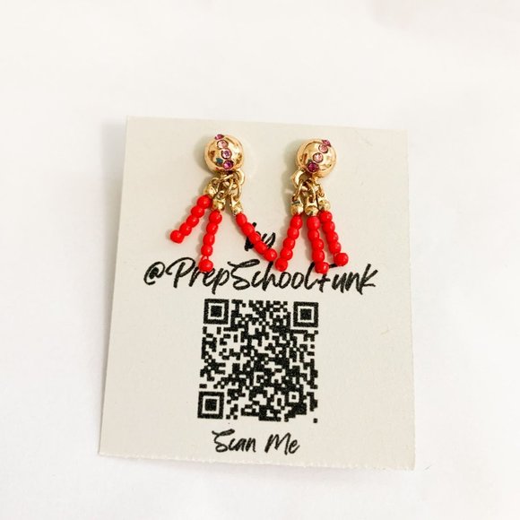 Red beaded dangle mini fringe earrings - Picture 1 of 3